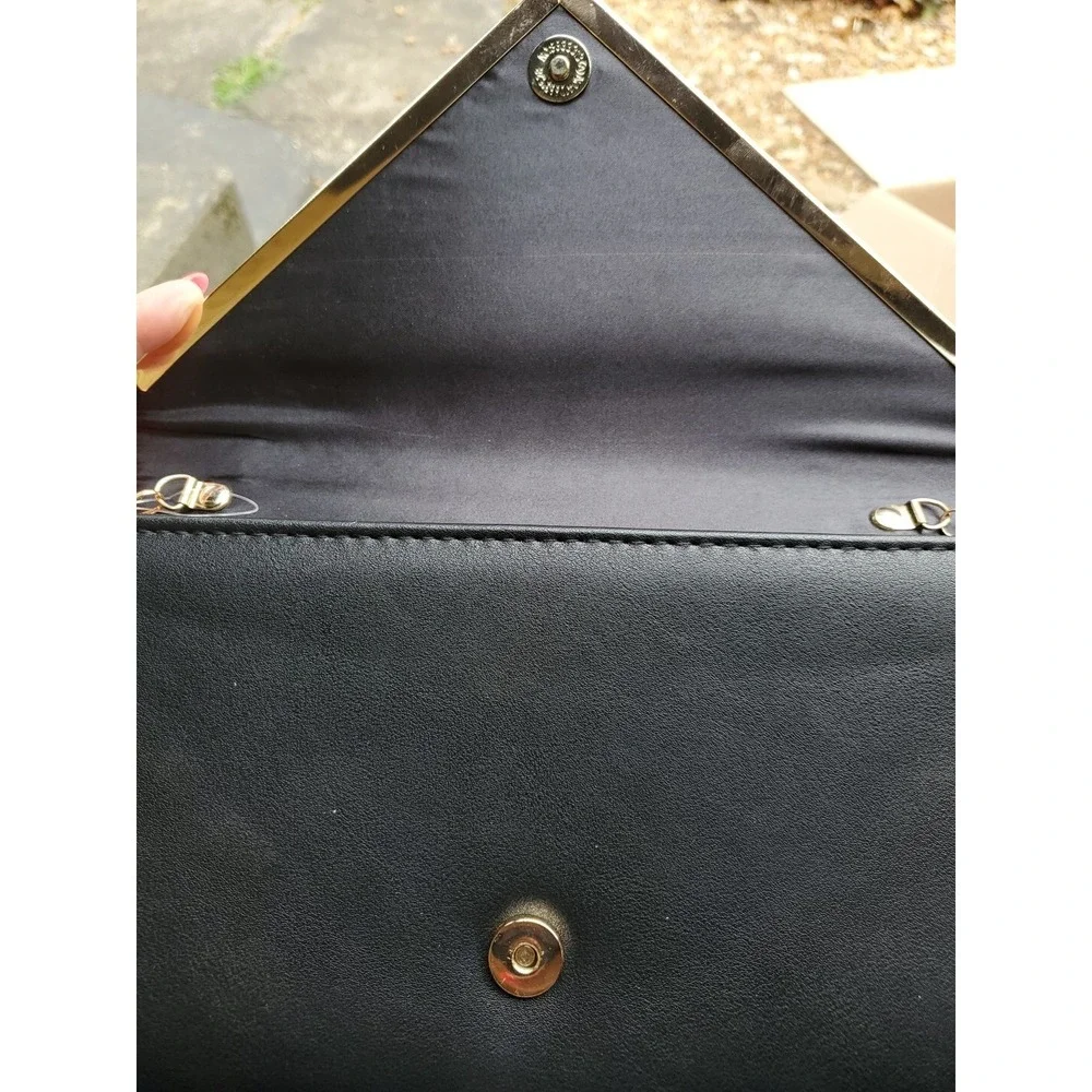 Aldo Black Envelope Clutch Crossbody Metal Chain Strap Evening Handbag Purse